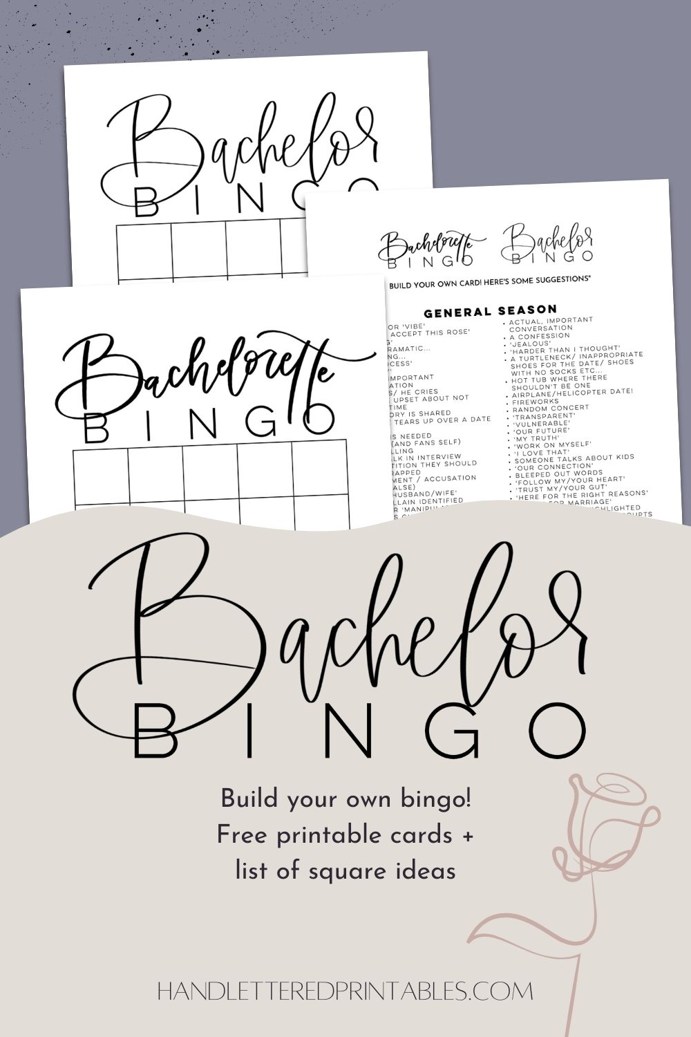 pin with text: free printable Bachelor Bingo Cards and ideas for squares