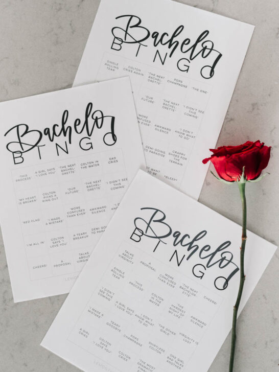 Free Printable Bachelor Bingo Cards with a rose