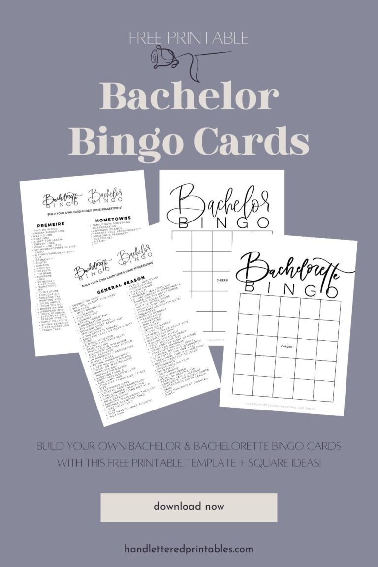Bachelor Bingo / Bachelorette Bingo Free Printable Cards - Hand ...