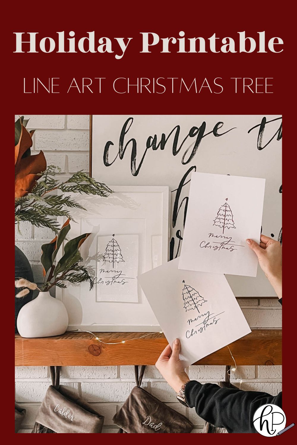 Free Printable Line Art Christmas trees in 3 colours (pin image with text)