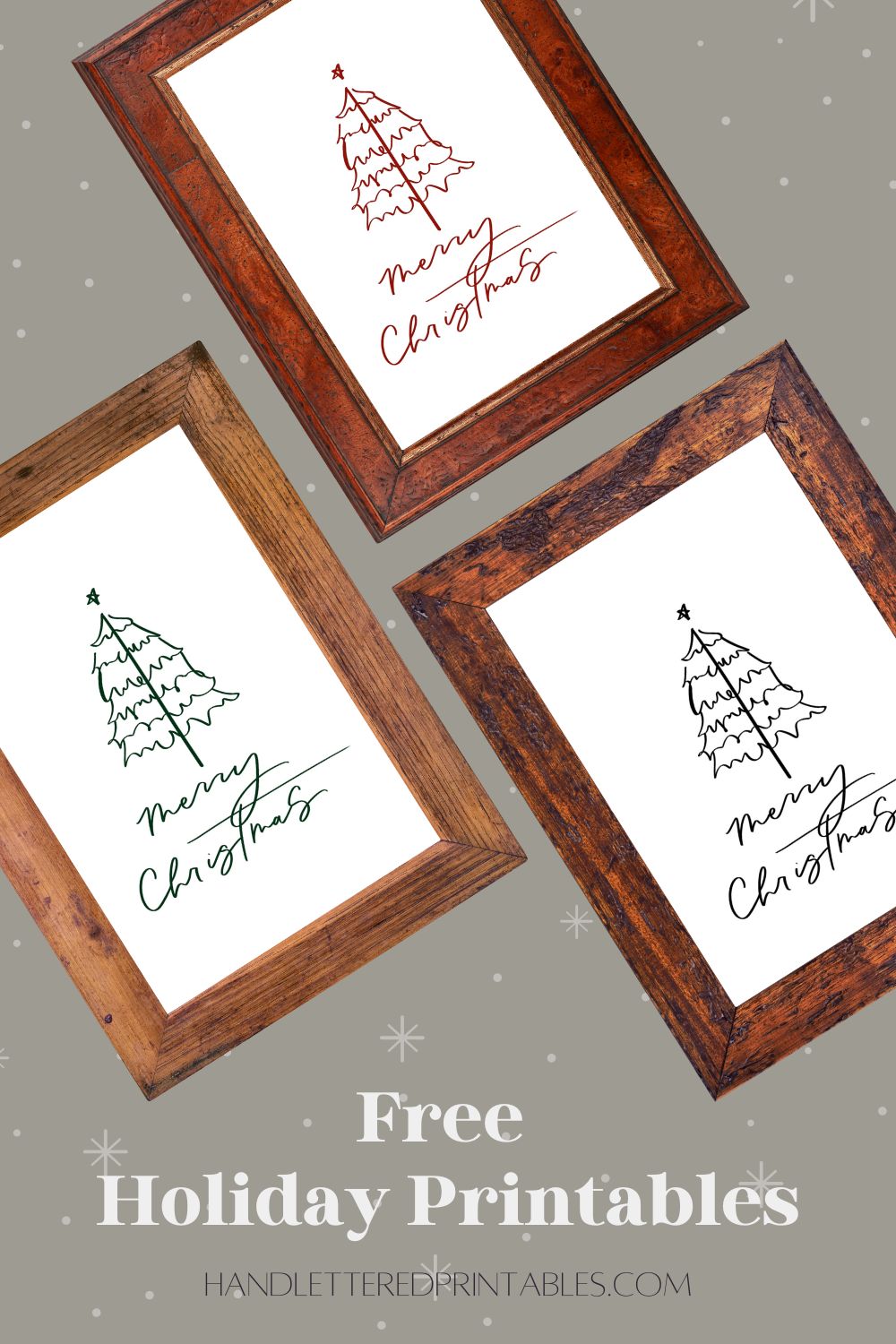 Free printable line art christmas tree in three colors