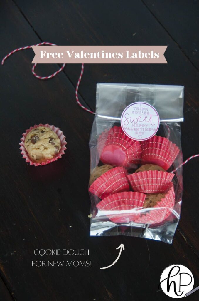 how to gift ready to bake cookie dough- text overlay free valetines labels