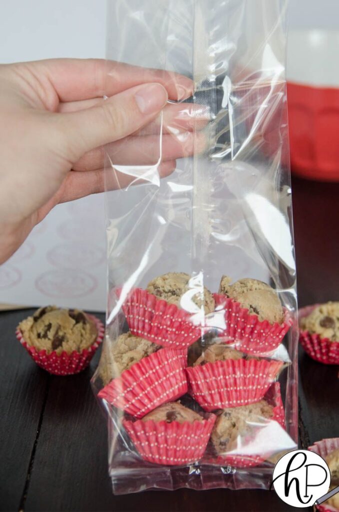 how to gift ready to bake cookie dough- scoops of cookie dough in mini cupcake liners