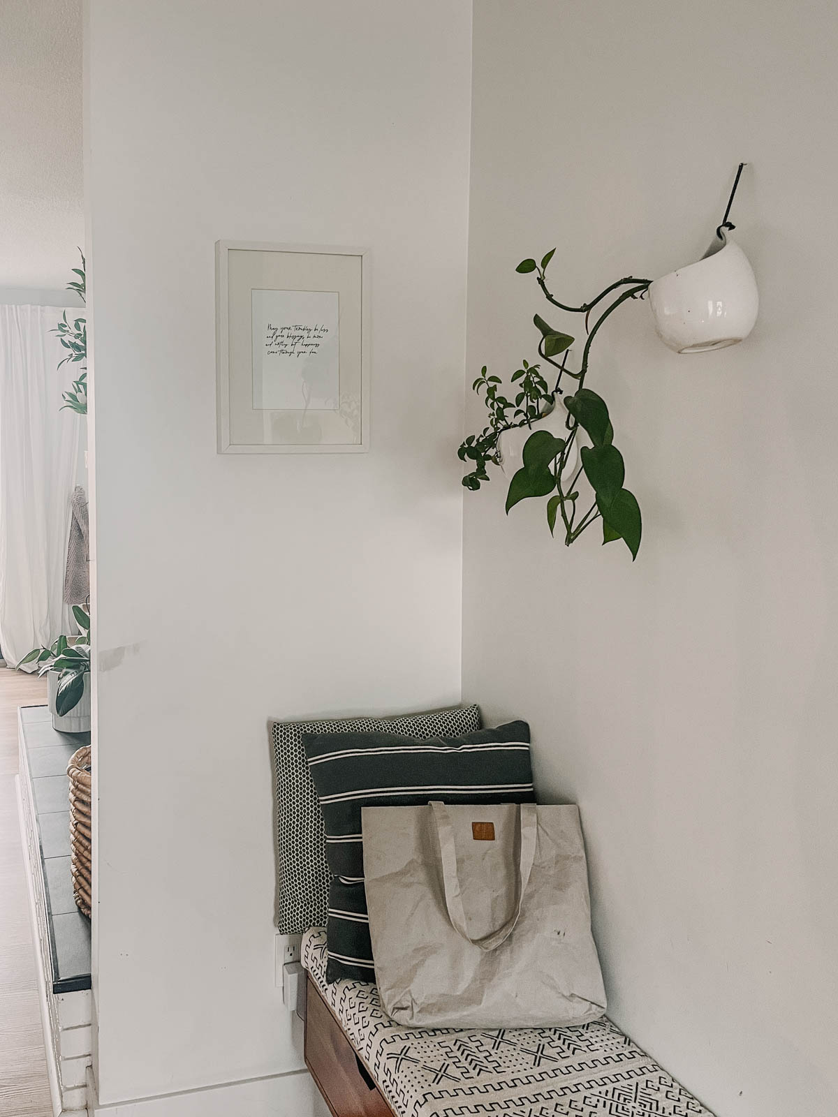 Framed irish blessing hung in an entryway with plants