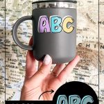 ABC Bubble Letter Layered SVG Design- image shows design on a travel mug