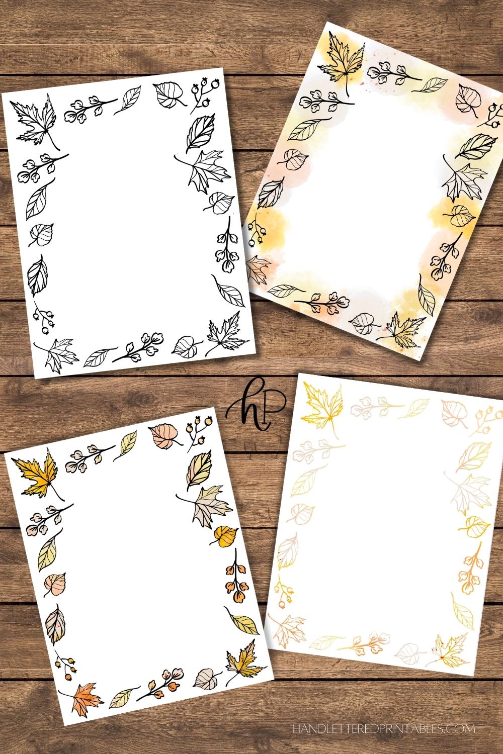 Fall Borders Free Printable Paper with Autumn Leaves Hand Lettered