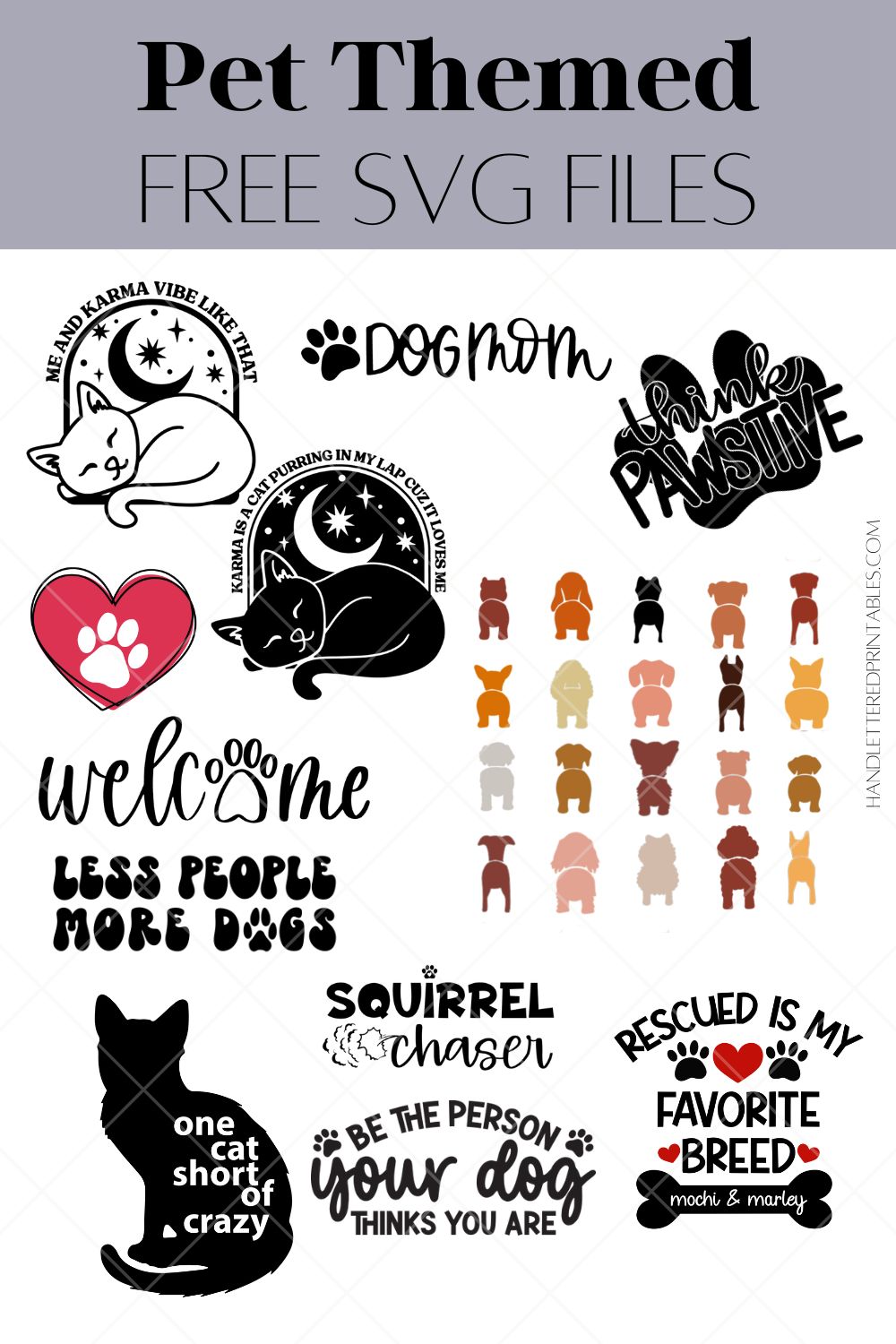 11 free SVG files with a pet theme- collage of all SVG files in the collection