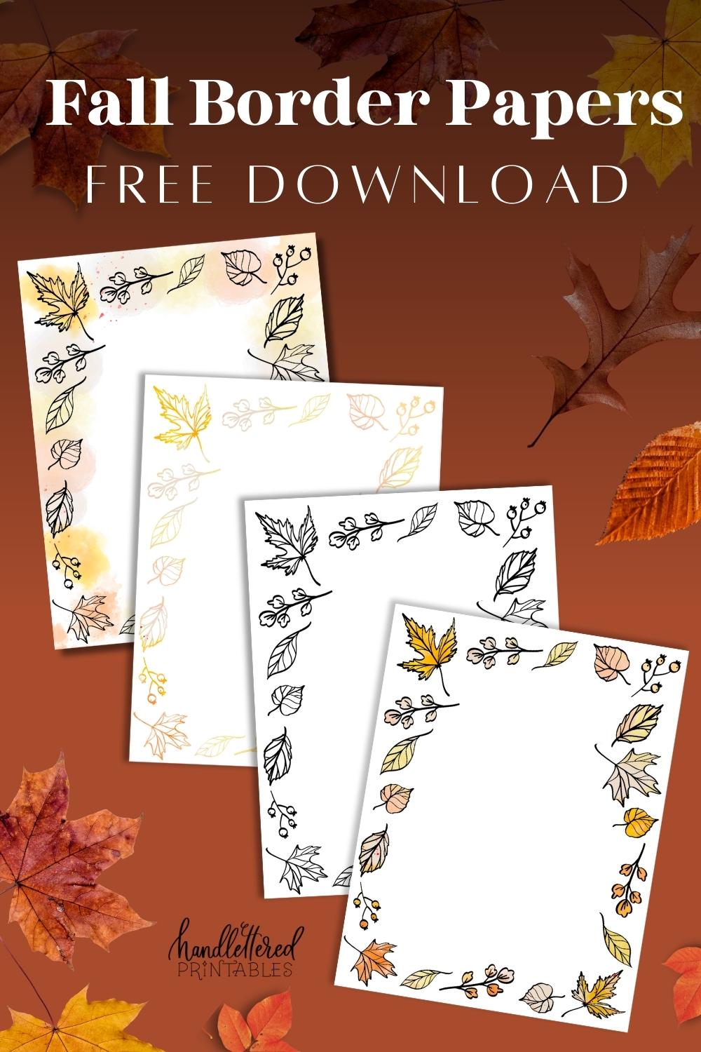 Four fall leaves borders printable papers- image of all four printed