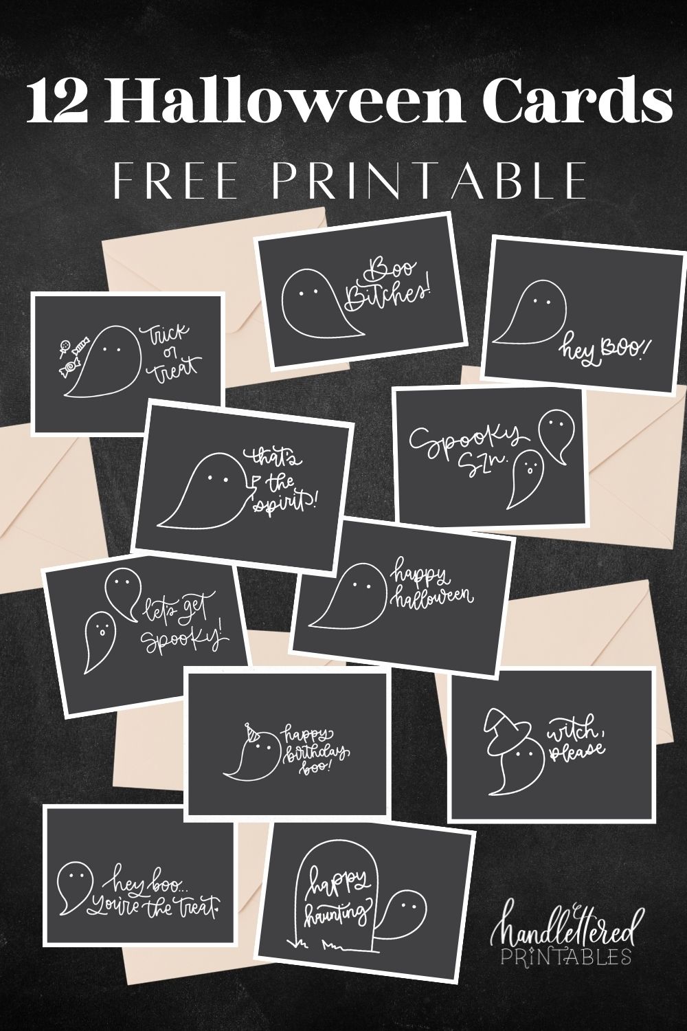 Free Printable Halloween Cards (12 Cute Ghosts!) - Hand Lettered Printables