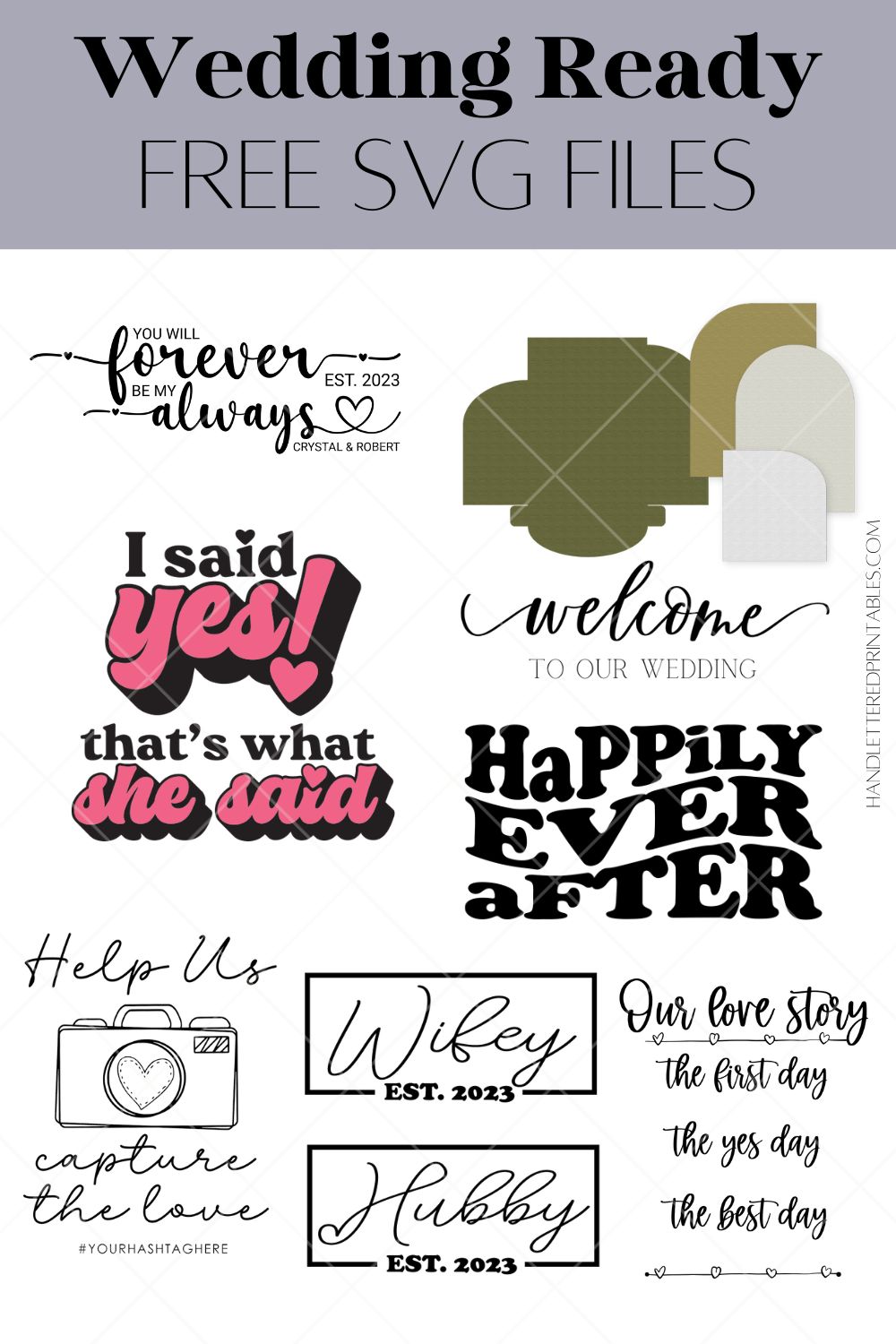 Free wedding SVG files (collage of all files)