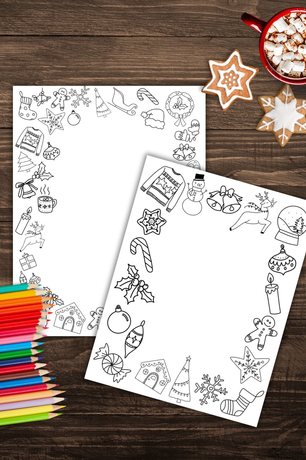 free printable border paper for christmas (two desings with christmas illustrations)