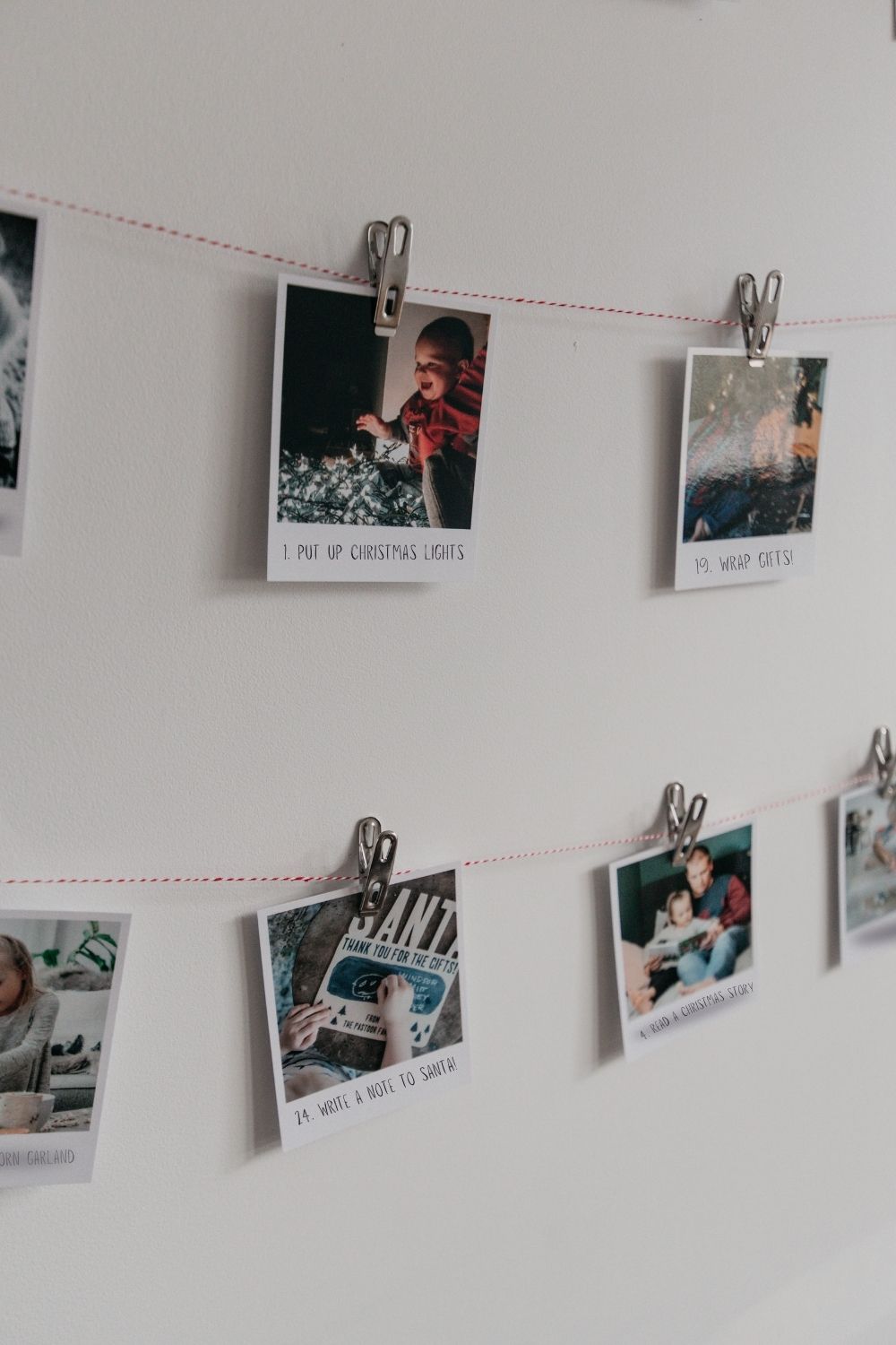 photo activity advent calendar hung from string with clips