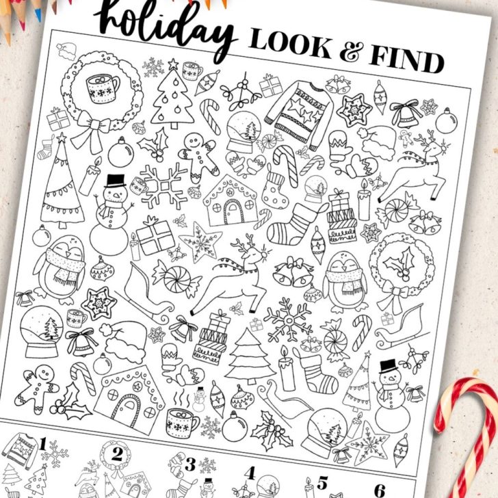 Holiday Look + Find | Find the Hidden Christmas Objects Printable - Hand Lettered Printables