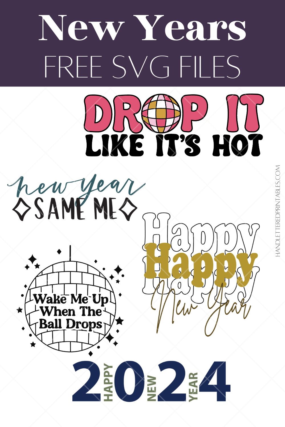 New Years Eve Shirts SVG designs on white background in collage