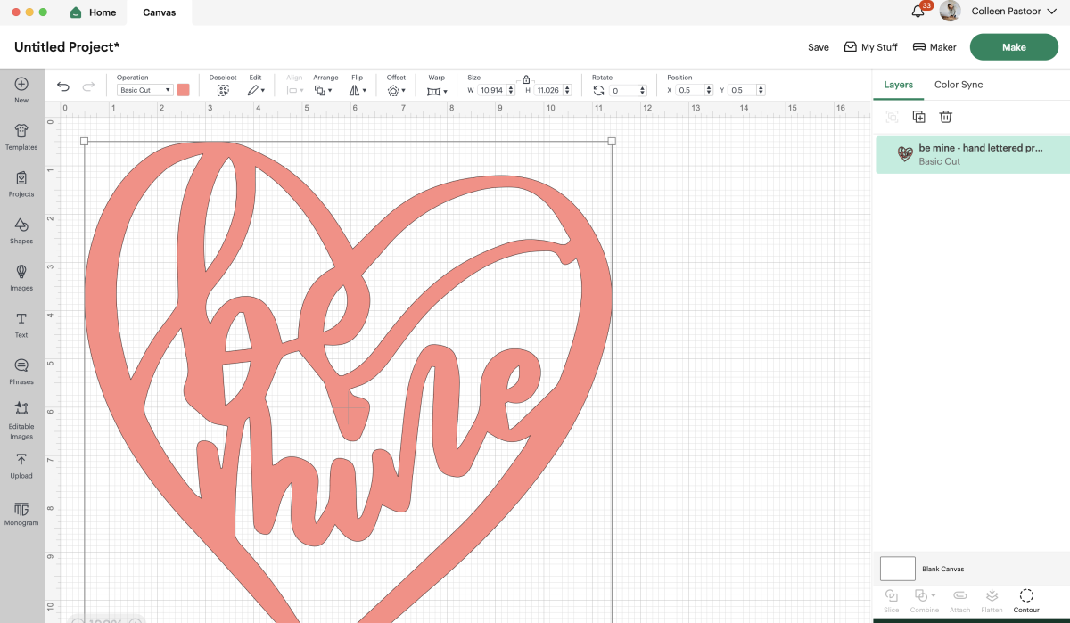upload the free valentines SVG file to cricut design space