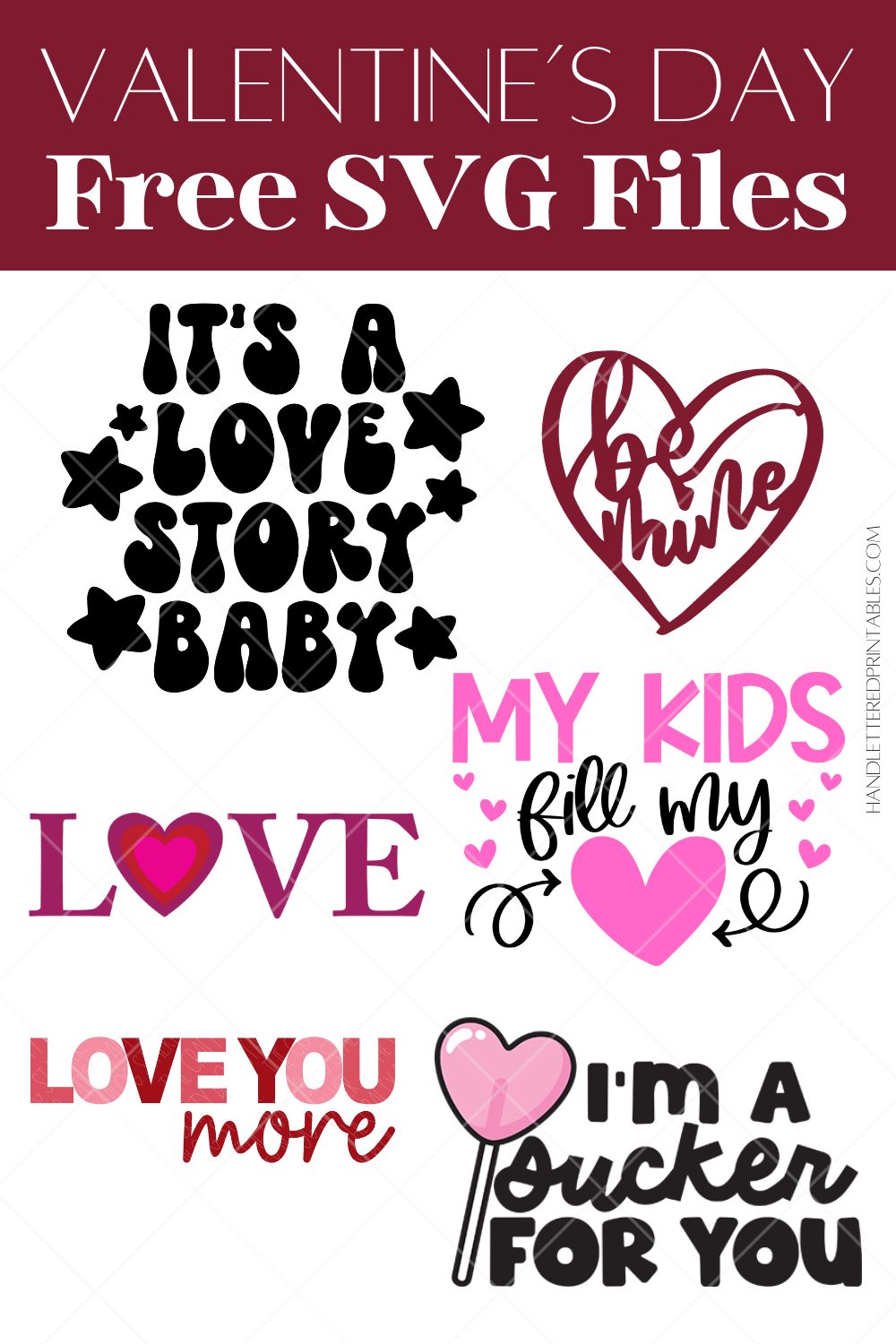 Free valentines day cut files shown on white background (collage with title text)