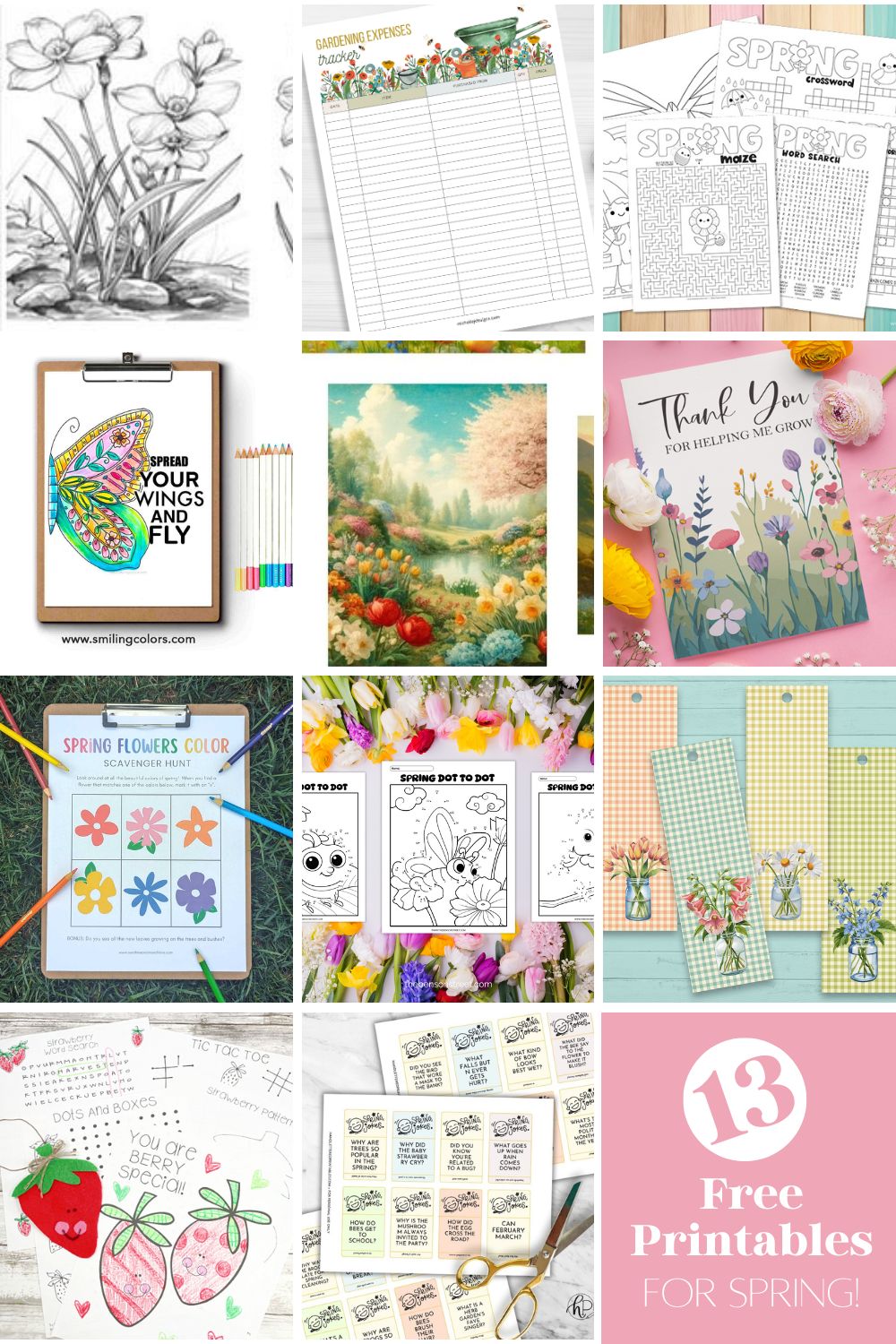 collage of spring free printables with title overlay