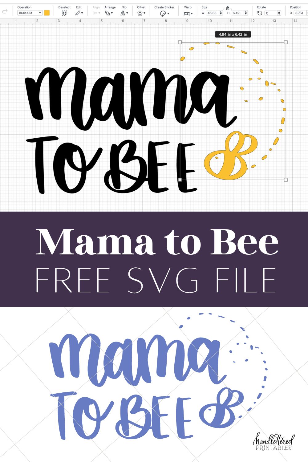 Mama to bee SVG file- free download, shown in one solid color or uploaded to Cricut design space with the bee turned yellow