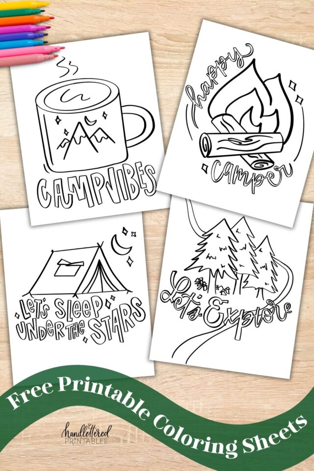 Free Printable Camping Coloring Pages for Kids and Adults - Hand Lettered Printables