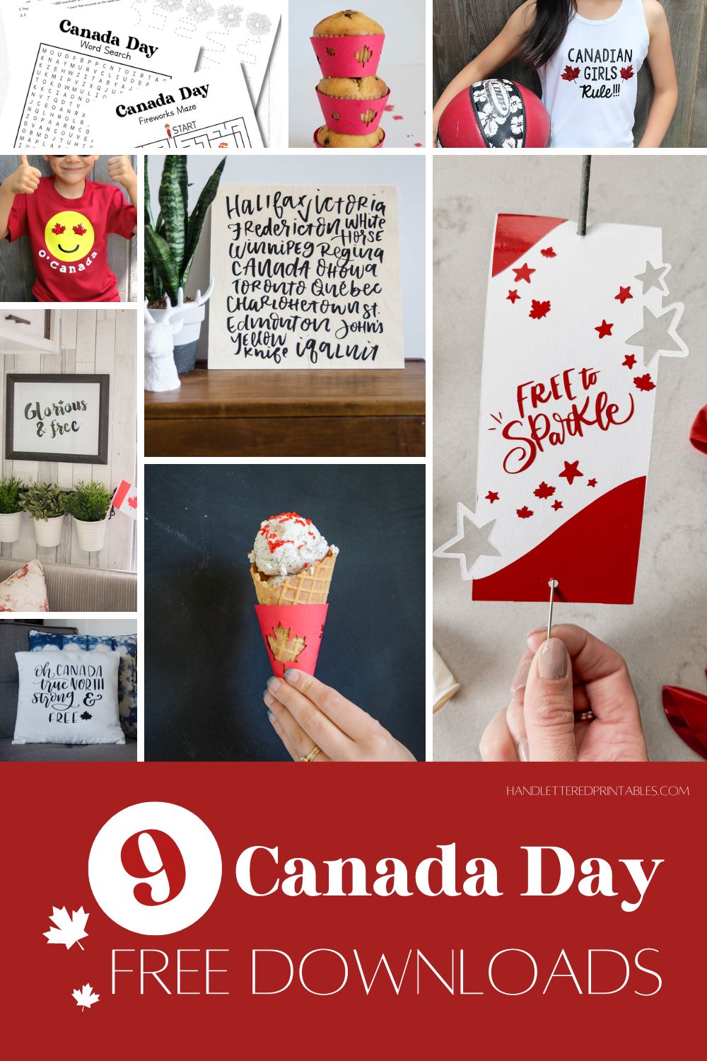 collage of canada day free downloads, text over reads: 9 canada day free downloads